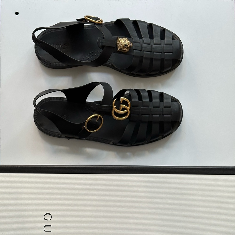 Gucci Black Sandals with Gold Details